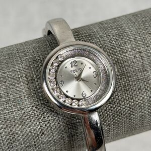 Folio Watch womens 27mm Crystal Bezel Hinged Bracelet Silver Tone New Battery